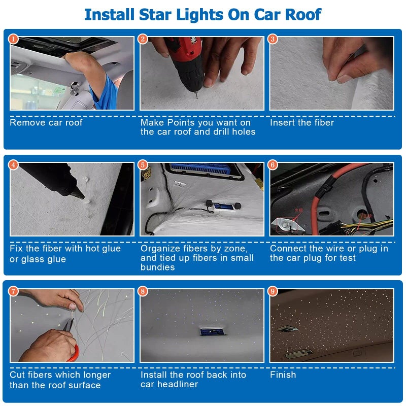 AZIMOM 16W Sound Activate Fiber Optic Starlight Headliner Kit 550pcs 0.03in 13.1ft Fiber Strands, Pure White Meteor Shooting Star Music Mode Remote APP Control Car Use Home Headliner Decor - Image 4